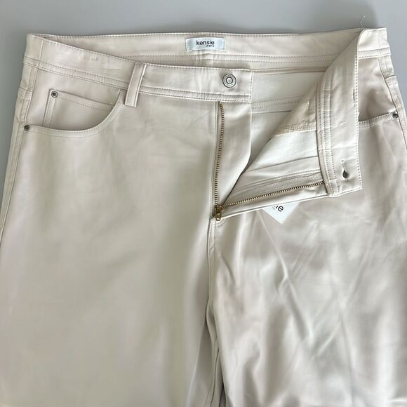 089 New Kensie Vegan Leather Pants in Cream Size 14 - Picture 3 of 9
